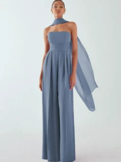 Robe de soirée en mousseline de soie plissée combinaison sans bretelles longueur au sol sans manches fermeture éclair robes de soirée formelles