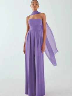 Robe de soirée en mousseline de soie plissée combinaison sans bretelles longueur au sol sans manches fermeture éclair robes de soirée formelles