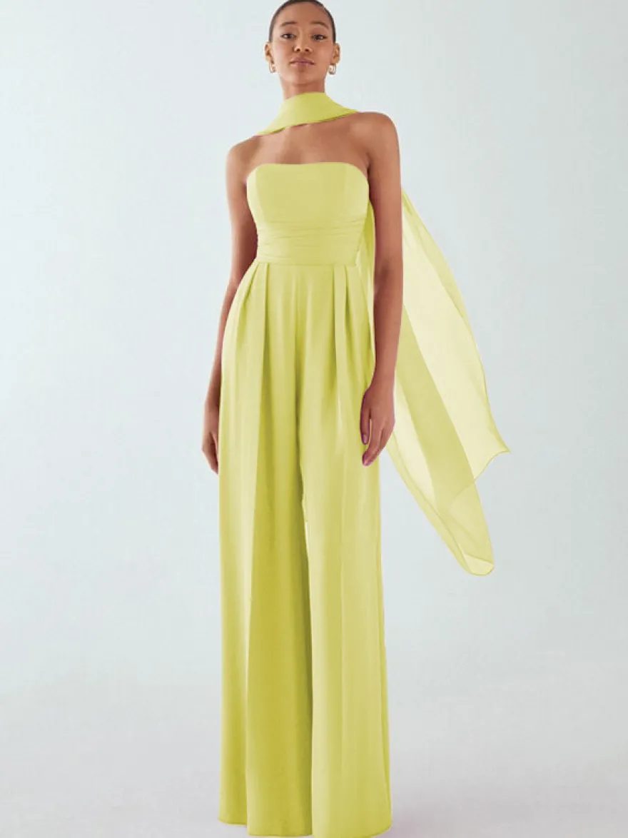 Robe de soirée en mousseline de soie plissée combinaison sans bretelles longueur au sol sans manches fermeture éclair robes de soirée formelles