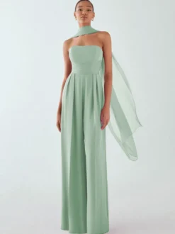 Robe de soirée en mousseline de soie plissée combinaison sans bretelles longueur au sol sans manches fermeture éclair robes de soirée formelles