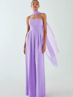 Robe de soirée en mousseline de soie plissée combinaison sans bretelles longueur au sol sans manches fermeture éclair robes de soirée formelles