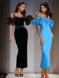 Robe de soirée en satin à col en cœur et manches courtes avec fermeture éclair
