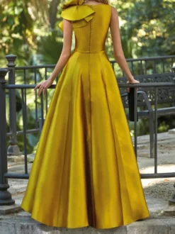 Robe de soirée en satin col en V longueur au sol sans manches fermeture éclair motif floral