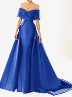 Robe de soirée en satin plissé décolleté en V manches mi-longues fermeture éclair robe de soirée formelle