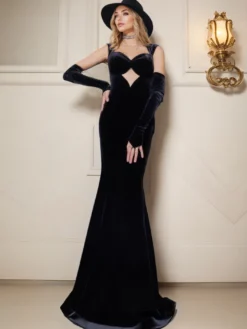 Robe de soirée en velours coréen à col en cœur avec traîne plissée robe de soirée formelle