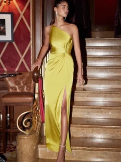Robe de soirée fourreau asymétrique asymétrique élastique en soie longueur cheville plissée robes de concours sociaux