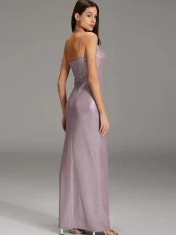Robe de soirée fourreau col en V en polyester longueur au sol plissée robes de soirée sociale
