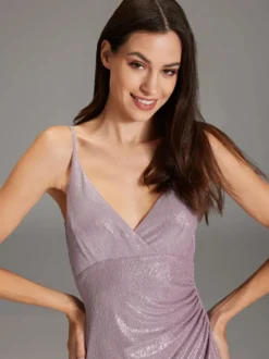 Robe de soirée fourreau col en V en polyester longueur au sol plissée robes de soirée sociale