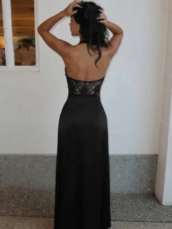 Robe de soirée marron café dos nu en dentelle sans manches robe sexy