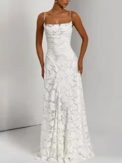 Robe de soirée maxi en jacquard avec dos nu pour les événements de l'été 2026
