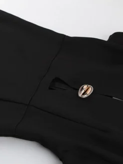 Robe de soirée maxi noire à col rond et boutons sans manches élégante et semi-formelle