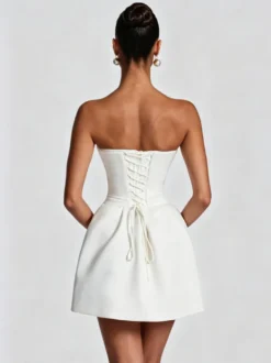 Robe de soirée mini gainante sans manches bustier corset à lacets dans le dos robe de mariée en satin