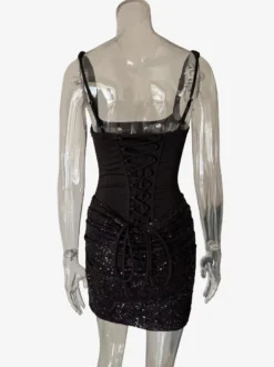 Robe de soirée mini moulante sans manches à sequins et corset pour femme 2026