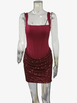 Robe de soirée mini moulante sans manches à sequins et corset pour femme 2026