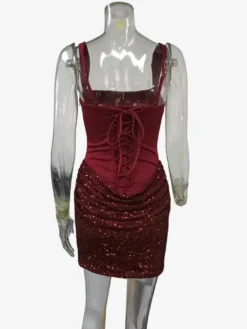 Robe de soirée mini moulante sans manches à sequins et corset pour femme 2026