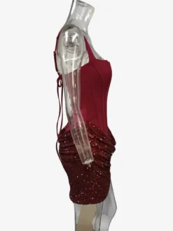 Robe de soirée mini moulante sans manches à sequins et corset pour femme 2026