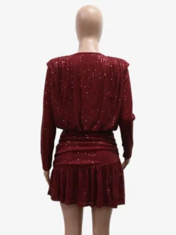 Robe de soirée mini à rayures et sequins à manches longues et fronces pour femme 2026