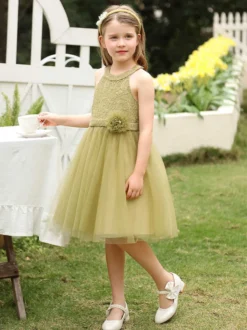 Robe de soirée pour fille robe de demoiselle d'honneur robe de soirée sociale pour enfants robe de demoiselle d'honneur robe de demoiselle d'honneur sans manches fleurs