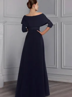 Robe de soirée pour la mère de la mariée décolleté conçu manches 3/4 combinaison ceinture longueur au sol robes d'invitées de mariage