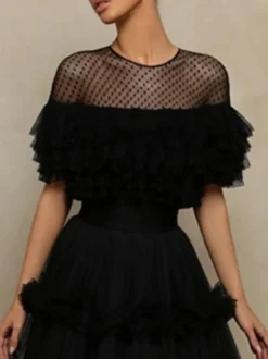 Robe de soirée princesse coupe princesse col bijou tulle longueur au sol à volants robes de soirée formelles