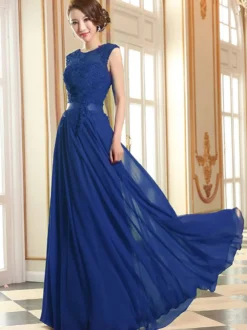 Robe de soirée robe cérémonie femme col rond au sol