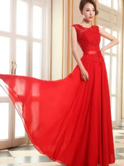 Robe de soirée robe cérémonie femme col rond au sol