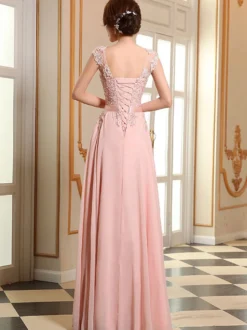 Robe de soirée robe cérémonie femme col rond au sol