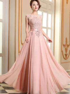 Robe de soirée robe cérémonie femme col rond au sol