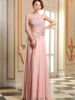 Robe de soirée robe cérémonie femme col rond au sol
