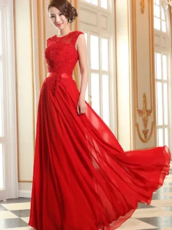 Robe de soirée robe cérémonie femme col rond au sol