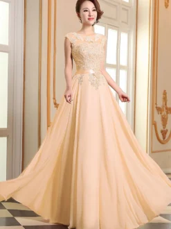 Robe de soirée robe cérémonie femme col rond au sol