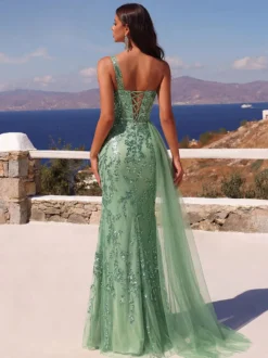 Robe de soirée robe de bal asymétrique en tulle à sequins robe de cérémonie
