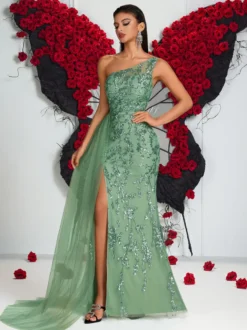 Robe de soirée robe de bal asymétrique en tulle à sequins robe de cérémonie