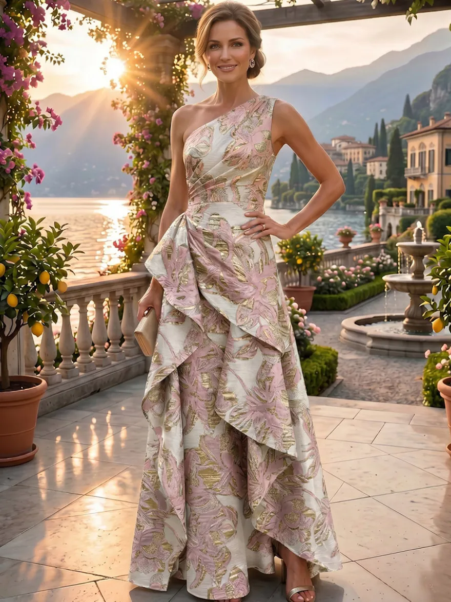 Robe de soirée robe de bal asymétrique robe longue sans manches à fermeture éclair plissée en polyester pour les fêtes.