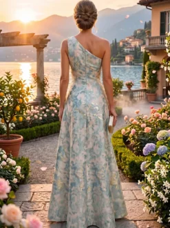 Robe de soirée robe de bal asymétrique robe longue sans manches à fermeture éclair plissée en polyester pour les fêtes.