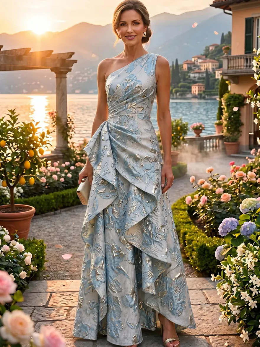 Robe de soirée robe de bal asymétrique robe longue sans manches à fermeture éclair plissée en polyester pour les fêtes.