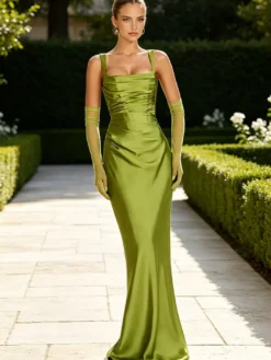 Robe de soirée robe de bal bretelles col en satin robe de cérémonie