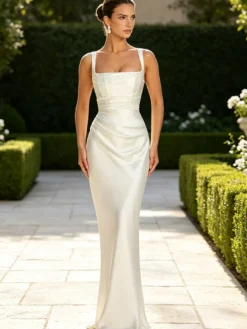 Robe de soirée robe de bal bretelles col en satin robe de cérémonie