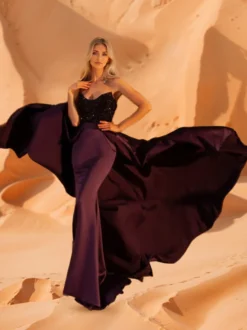 Robe de soirée robe de bal bustier avec traîne sans manches fermeture éclair paillettes tissu satiné robes de dîner formelles