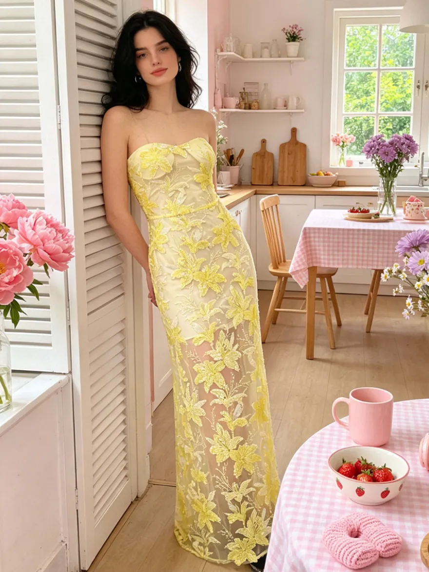 Robe de soirée robe de bal bustier en dentelle robe longue à sequins robe de dîner formelle