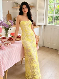 Robe de soirée robe de bal bustier en dentelle robe longue à sequins robe de dîner formelle