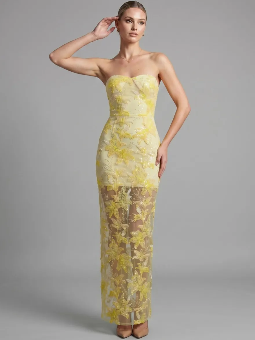 Robe de soirée robe de bal bustier en dentelle robe longue à sequins robe de dîner formelle