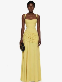Robe de soirée robe de bal décolleté travaillé en polyester longue jusqu'au sol plissée robe de soirée formelle