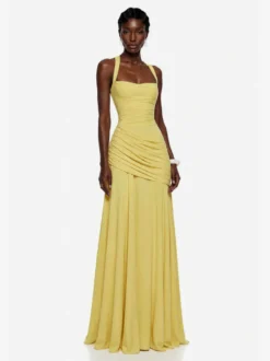 Robe de soirée robe de bal décolleté travaillé en polyester longue jusqu'au sol plissée robe de soirée formelle