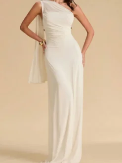 Robe de soirée robe de bal décolleté travaillé mousseline avec traîne plissée robe de concours de beauté