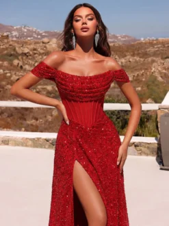 Robe de soirée robe de bal épaules dénudées polyester sequins robe de cocktail