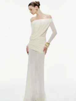 Robe de soirée robe de bal épaules dénudées en polyester plissé robe de cérémonie