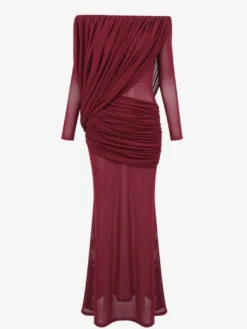 Robe de soirée robe de bal épaules dénudées en polyester plissé robe de cérémonie
