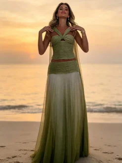 Robe de soirée robe de bal sans manches en polyester robe de cérémonie.