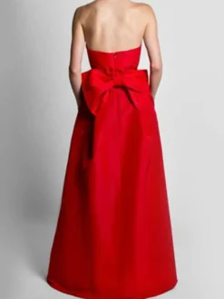 Robe de soirée rouge bustier tissu de satin 2 pièces combi-pantalon et jupe